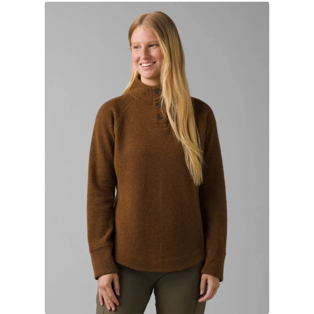 PrAna Frozen Falls Sweater Sepia Brown Henley Wool Blend Long‎ Sleeve size small